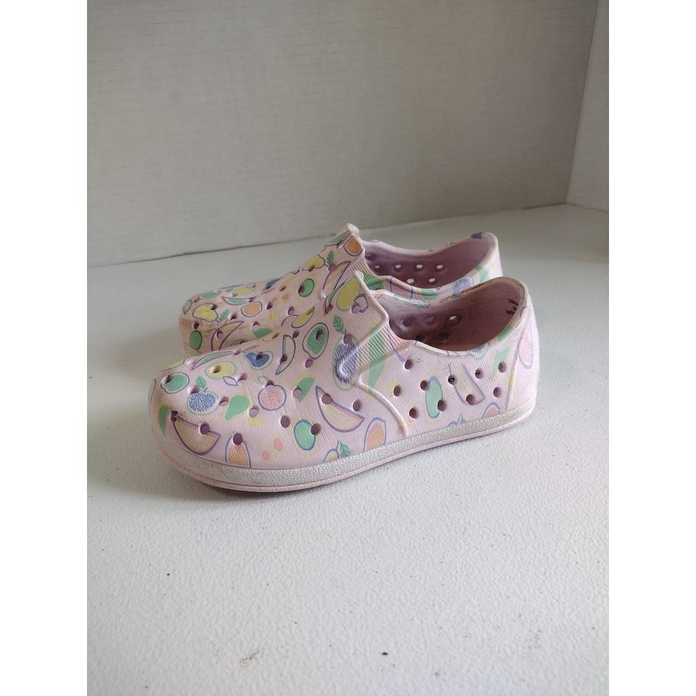 Cat & Jack Girls Pink‎ Fruit Print Perforated Water Shoes Slip On Size 9 Toddler